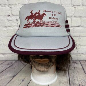 Vintage Trucker Hat Mesh Cap 3 Stripes Gray Burgundy Moose Creek 4-H Riders